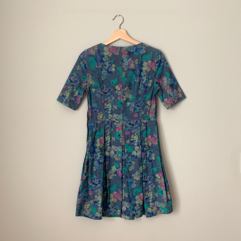 {Gap} Floral Denim Fit & Flare Dress - Picture 4 of 5